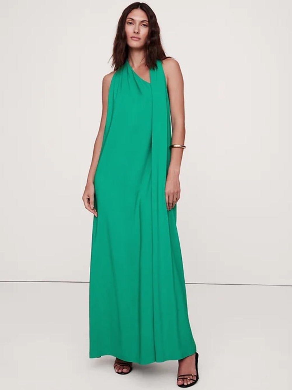 Banana Republic Emerald Green Sleeveless Stretch Crepe  Maxi Wrap Dress - Picture 3 of 13